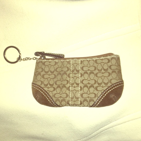 EUC Coach Logo Suede Coin Purse Wallet Keychain - Picture 3 of 6